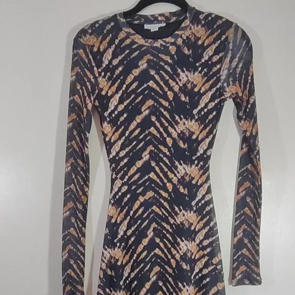 Topshop Tie-Dye Mesh Dress Sheer Sleeves Bodycon Whimsigoth Wicked Indie Size 2 - Picture 5 of 9